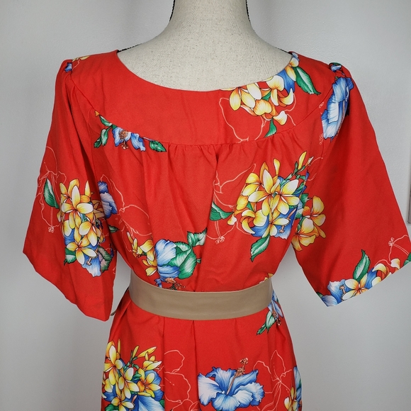 Vintage Hawaiian Red Mumu Floral Short Sleeve Maxi Dress M - Picture 6 of 16